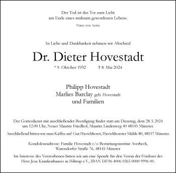 Anzeige von Dr. Dieter Hovestadt 