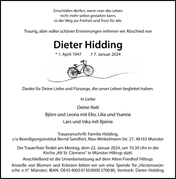 Anzeige von Dieter Hidding 