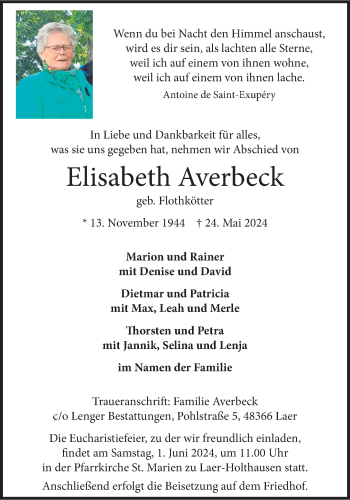 Anzeige von Elisabeth Averbeck 