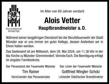 Anzeige von Alois Vetter 