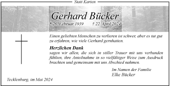 Anzeige von Gerhard Bücker 