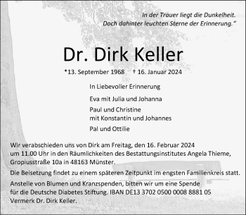 Anzeige von Dr. Dirk Keller 