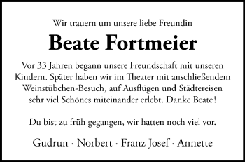 Anzeige von Beate Fortmeier 