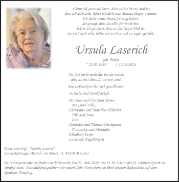 Anzeige von Ursula Laserich 