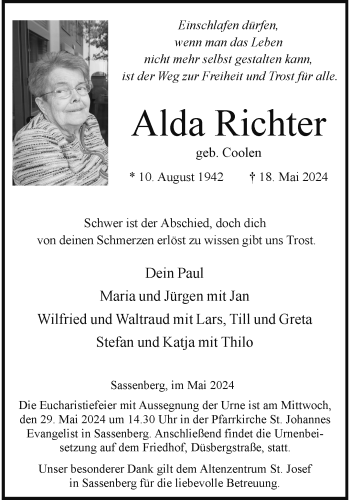 Anzeige von Alda Richter 