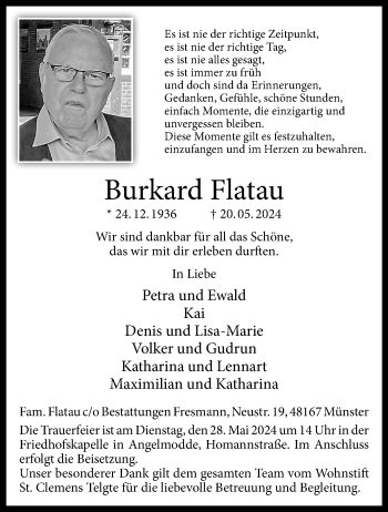 Anzeige von Burkard Flatau 