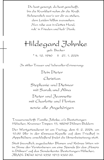 Anzeige von Hildegard Johnke 