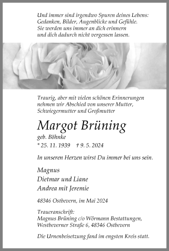 Anzeige von Margot Brüning 