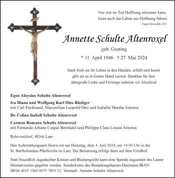 Anzeige von Annette Schulte Altenroxel 