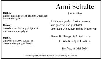 Anzeige von Anni Schulte 