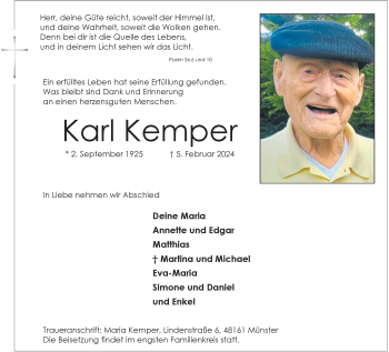 Anzeige von Karl Kemper 