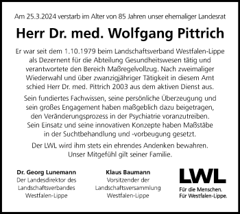 Anzeige von Dr. med. Wolfgang Pittrich 