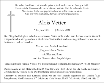 Anzeige von Alois Vetter 