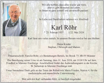 Anzeige von Karl Röhr 