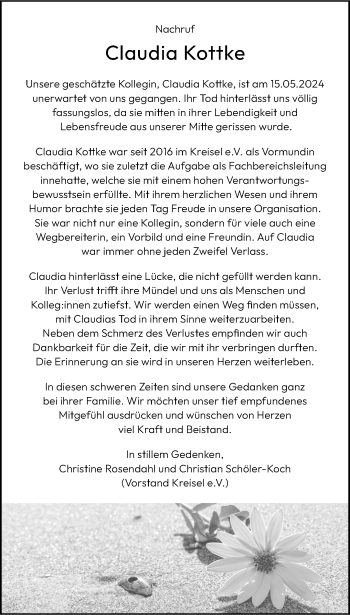 Anzeige von Claudia Kottke 