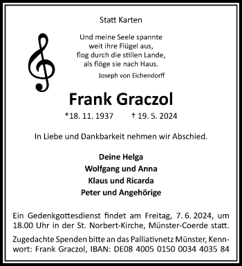 Anzeige von Frank Graczol 