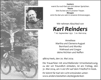 Anzeige von Karl Reinders 