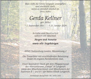 Anzeige von Gerda Kellner 