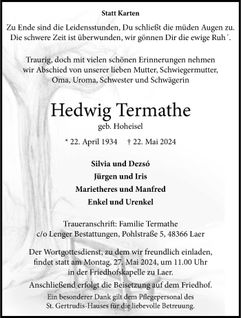 Anzeige von Hedwig Termathe 