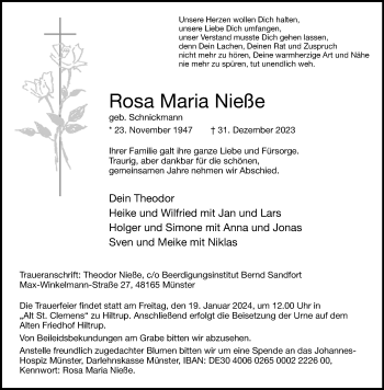 Anzeige von Rosa Maria Nieße 