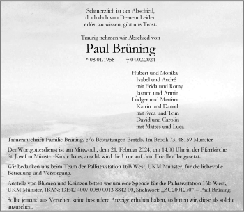 Anzeige von Paul Brüning 