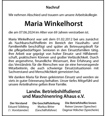 Anzeige von Maria Winkelhorst 