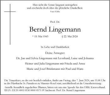 Anzeige von Prof. Dr. Bernd Lingemann 