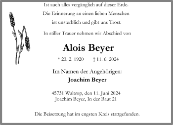 Anzeige von Alois Beyer 