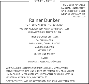 Anzeige von Rainer Dunker 