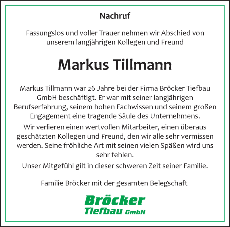  Traueranzeige für Markus Tillmann vom 28.06.2024 aus 