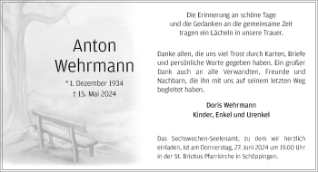 Anzeige von Anton Wehrmann 