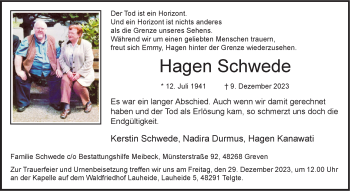 Anzeige von Hagen Schwede 