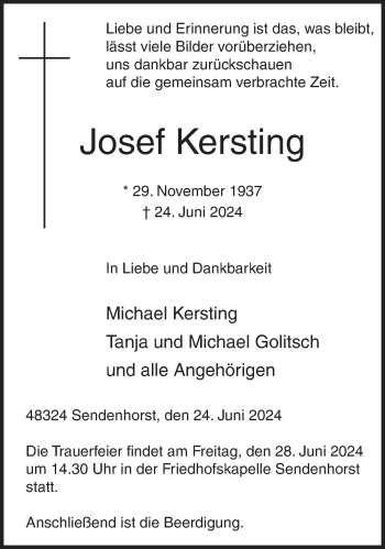 Anzeige von Josef Kersting 