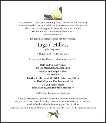 Anzeige von Ingrid Hillers 