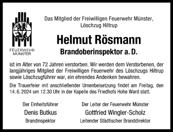 Anzeige von Helmut Rösmann 