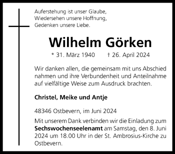 Anzeige von Wilhelm Görken 