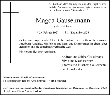 Anzeige von Magda Gauselmann 