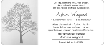 Anzeige von Achim Wiegand 