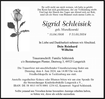 Anzeige von Sigrid Schleisiek 