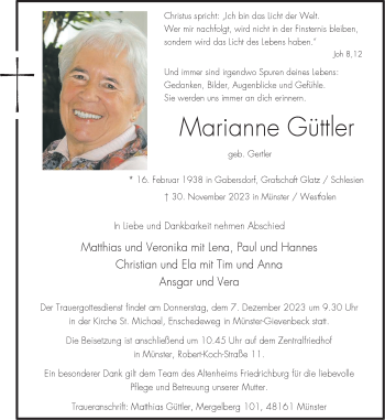 Anzeige von Marianne Güttler 