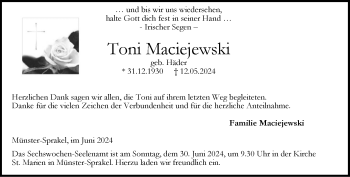 Anzeige von Toni Maciejewski 