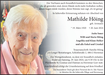 Anzeige von Mathilde Höing 