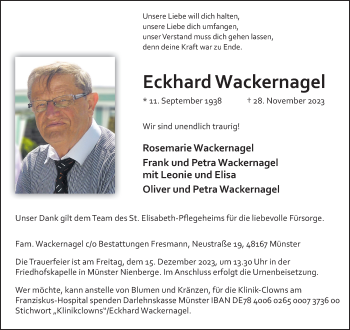 Anzeige von Eckhard Wackernagel 