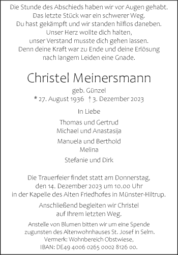 Anzeige von Christel Meinersmann 