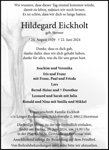 Anzeige von Hildegard Eickholt 