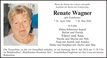 Anzeige von Renate Wagner 