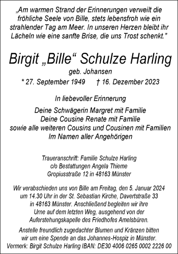 Anzeige von Birgit Schulze Harling 