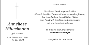 Anzeige von Anneliese Hüwelmann 