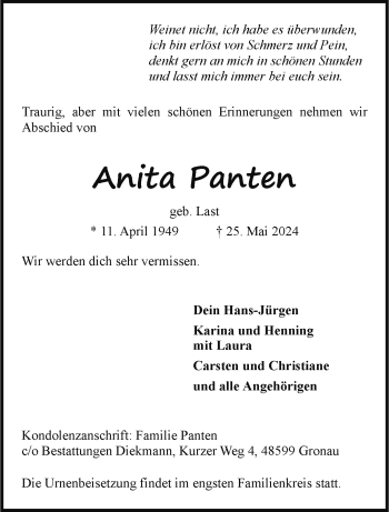 Anzeige von Anita Panten 