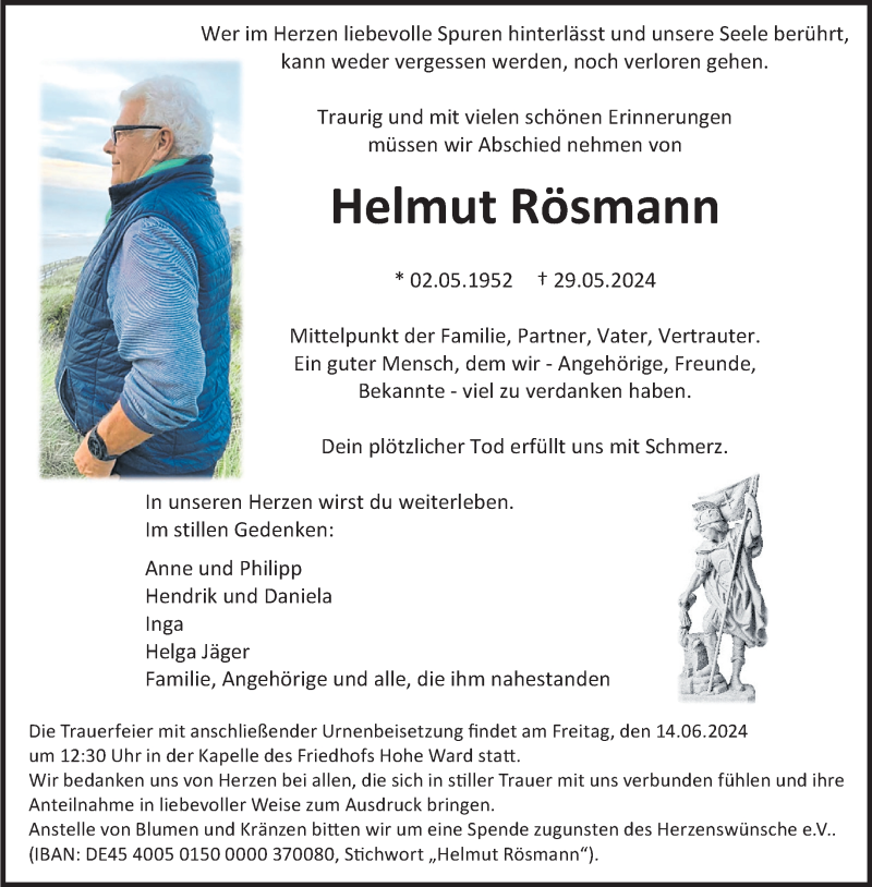  Traueranzeige für Helmut Rösmann vom 08.06.2024 aus 